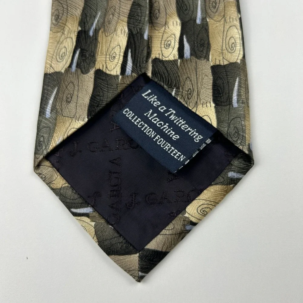 Vintage 1996 J‎ Garcia Like a Twittering Machine Olive Geometric 100% Silk Tie